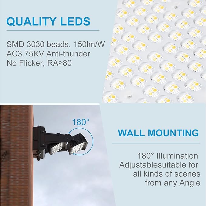Lightdot 4Pack 250W LED Wall Pack Lights 360° Adjustable Panel with Dusk to Dawn Photocell 37500Lm 5000K IP65 Waterproof &amp Advanced Heat Dissipation Outdoor Security Lighting(Height:20~35ft)