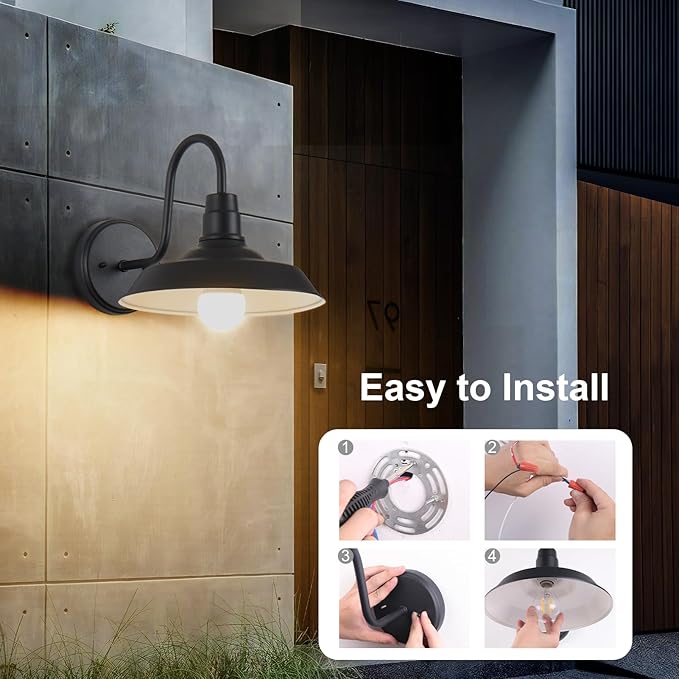 2-Pack Barn Lights Outdoor Gooseneck Exterior Lighting Fixture Aluminum Porch Light Farmhouse Outdoor Wall Light Outside Sconce Light for Patio Garage