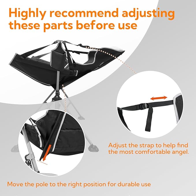 Oversized Hammock Camping Chairs Folding Swing Chair with 1-Step Design Swinging Hammock Chair with Adjustable Backrest Lumbar Support &amp Headrest for Outdoor&ampIndoor Support 400LBS Black