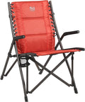 Timber Ridge Bungee Folding Camping Chairs for Adults Heavy Duty Collapsible Padded Chair with Armrests Cup Holder Foldable Outdoor Lounge Chairs for Beach Fishing Lawn Supports 300 lbs Red