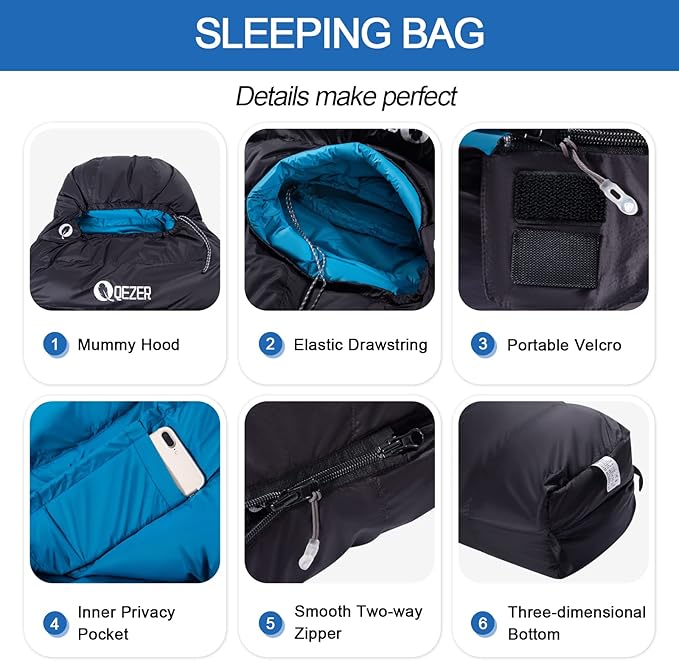 Down Sleeping Bag for Adults 0 Degree Warm Winter Mummy Lightweight Compact Outdoor Sleeping Bag for Camping Backpacking Hiking Cold and Warm Weather with 600 Fill Power Down