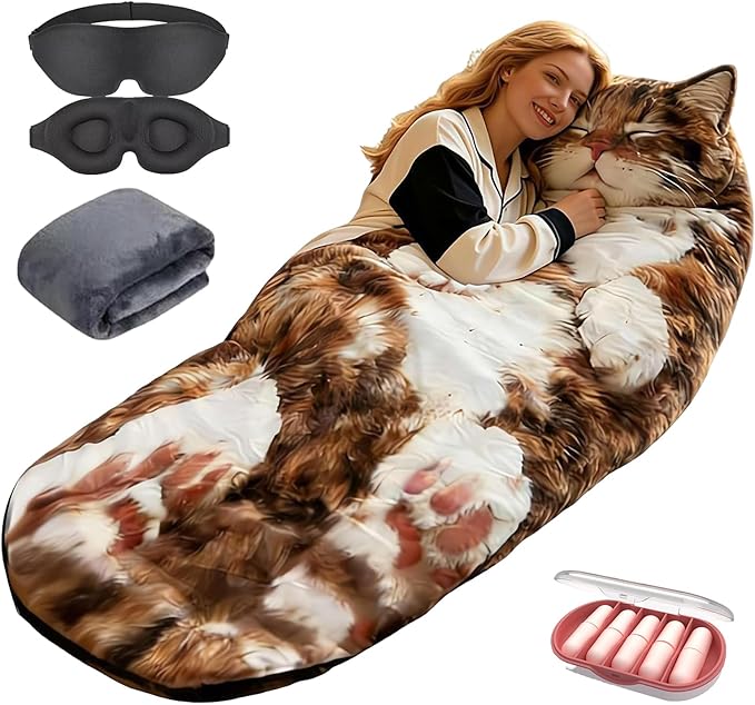Cat Sleeping BagAdorable Cat Envelope Sleeping Bag2026 New Washable Warm Blanket for Camping and Home Lounging68.9x31.5 Inch