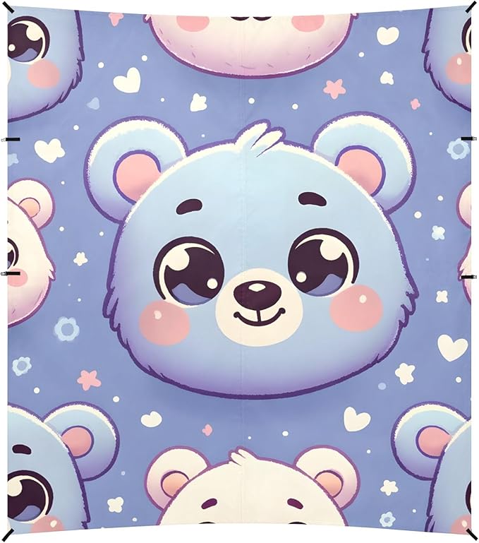 Cute Cartoon Bear Face Design Camping Sun Shelter Beach Tent Portable Beach Sun Shade Outdoor Canopy for Camping Trips Fishing Picnic