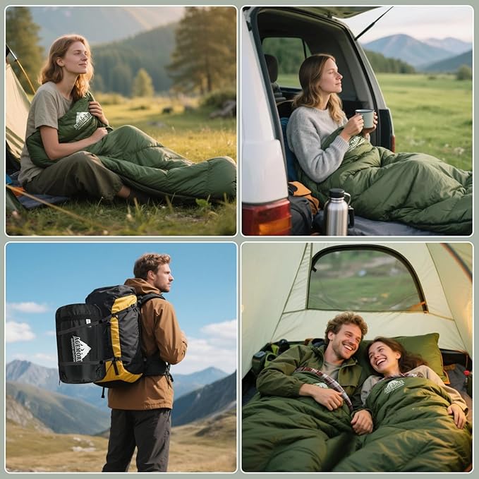 AGEMORE Cotton Flannel Sleeping Bag for Adults Lightweight XXL Cotton Sleeping Bag for Camping Backpacking or Hiking Water Resistant 3-4 Season Sleeping bag for Warm &amp Cool Weather