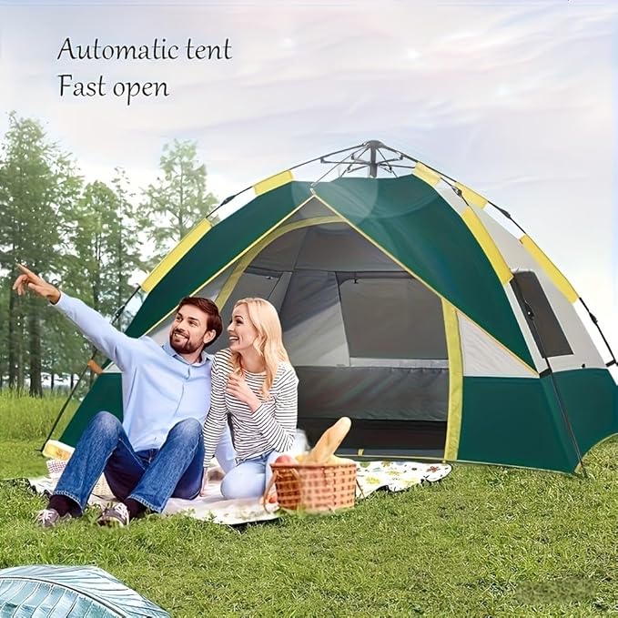 Automatic Instant Setup Camping Tent | All-Season with Dual Doors &amp Mesh Windows Windproof Lightweight Oxford Cloth Zipper Closure Fiber Brackets for Camping