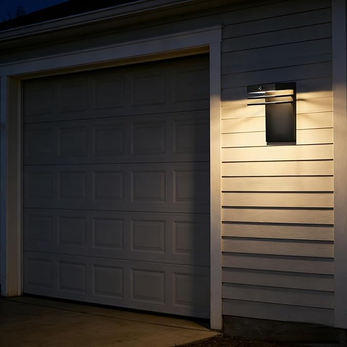 2 Pack Modern Outdoor Wall Light Fixture Dusk to Dawn Sensor - 10W LED 3000K Warm White Black Metal Exterior Sconce - Waterproof Wall Mount Porch/Patio/Garage Light - Hardwired House Light