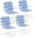 Giantex 4-Pack Beach Chairs for Adults Camping Chair with Steel Frame Lightweight Folding Directors Chairs for Outdoor Webbing Patio Fishing Yard Poolside Lawn Chairs Set of 4 (Blue)