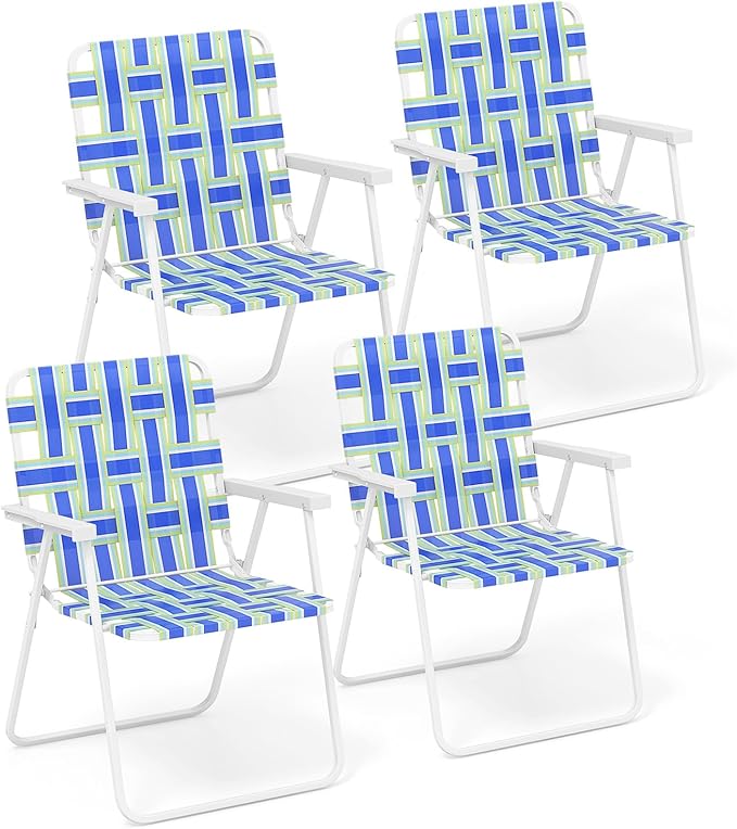Giantex 4-Pack Beach Chairs for Adults Camping Chair with Steel Frame Lightweight Folding Directors Chairs for Outdoor Webbing Patio Fishing Yard Poolside Lawn Chairs Set of 4 (Blue)