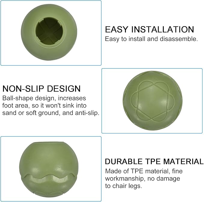 PATIKIL 0.55 Inch Chair Feet Replacement 8 Pack TPE Outdoor Camping Chair Leg Tips Ball Cap Folding Chair Legs Floor Protectors Stability on Rugged Fit for 0.55(14mm) Chair Feet Green