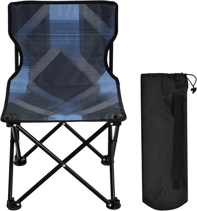 Argyle Plaid Darkslateblue Foldable Heavy Duty Camping Chairs Portable Chairs for Adults Carry Bag Included for Traveling