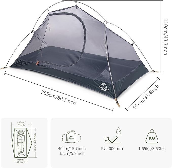 Naturehike Backpacking Tent for 1 Person Camping Hiking Lightweight Waterproof one Person Tent with Footprint