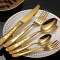 50-piece Silverware Set for 10304 Stainless Steel Flatware Cutlery SetForks Spoons and Knives Set for Home/Camping/TravelMirror FinishDishwasher Safe(Gold)