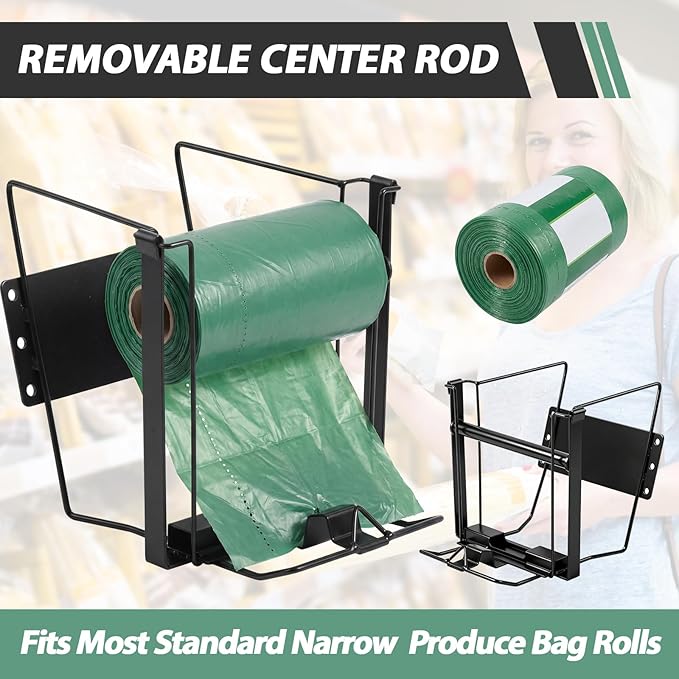 Moxweyeni Narrow Produce Roll Rack for Plastic Bags Holder Organizer 7 x 10 x 8 Inches Wall-Mountable Dispenser Rack with Removable Rod for Kitchen Supermarket Grocery And Store