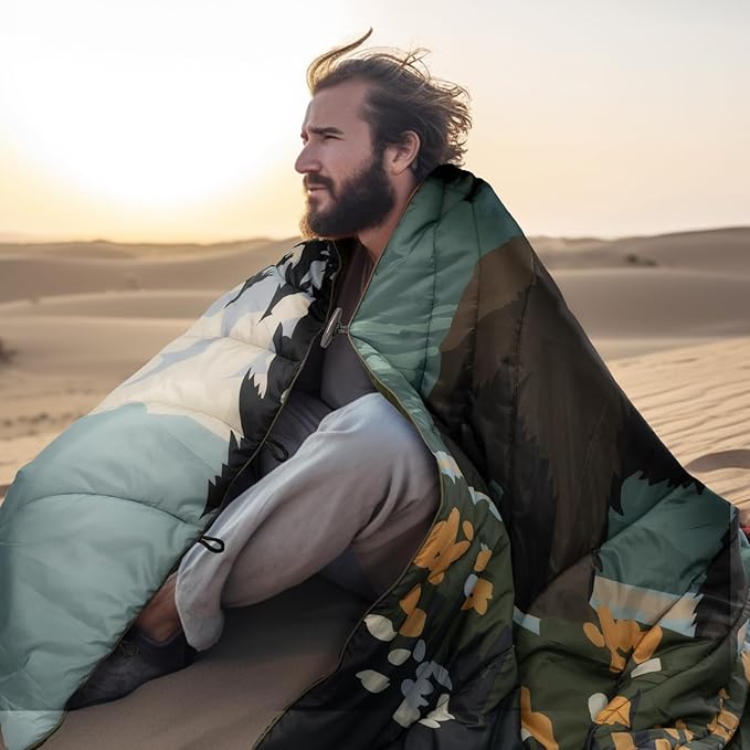 Camping Blanket Puffy - Outdoor Stadium Blanket Wearable Lightweight Packable Machine Washable Camping Quilt for Traveling Picnic Beach Party