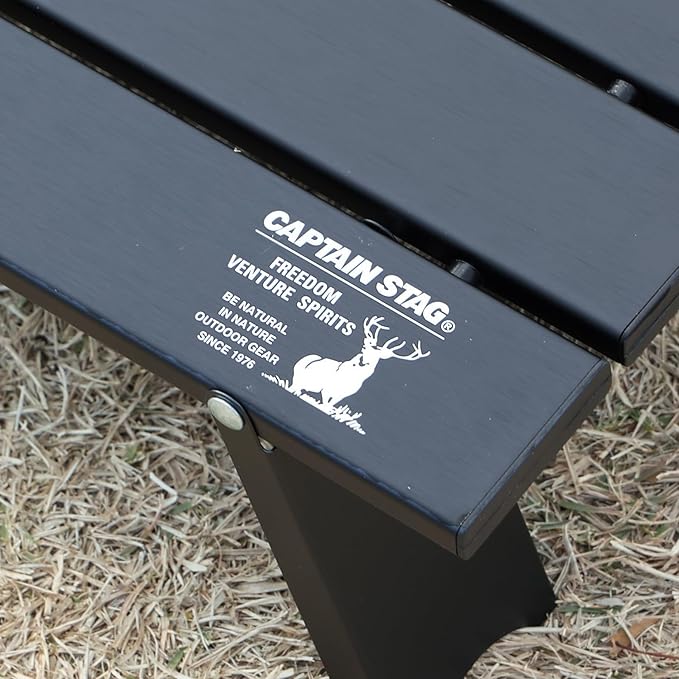Captain Stag UC-582 Outdoor Table Aluminum Roll Compact Foldable Case Included Matte Black