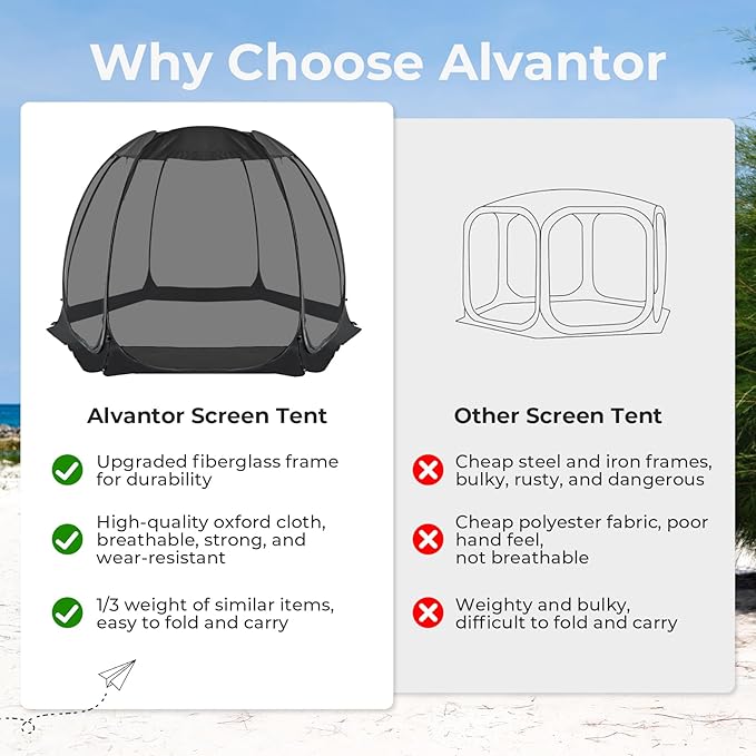 Alvantor Pop Up Screen Tent House Room Instant Outdoor Camping Canopy Sun Shelter Gazebo for Patio Backyard &amp Deck Privacy Tent(2-10 People 8'x8' 10'x10' 12'x12')