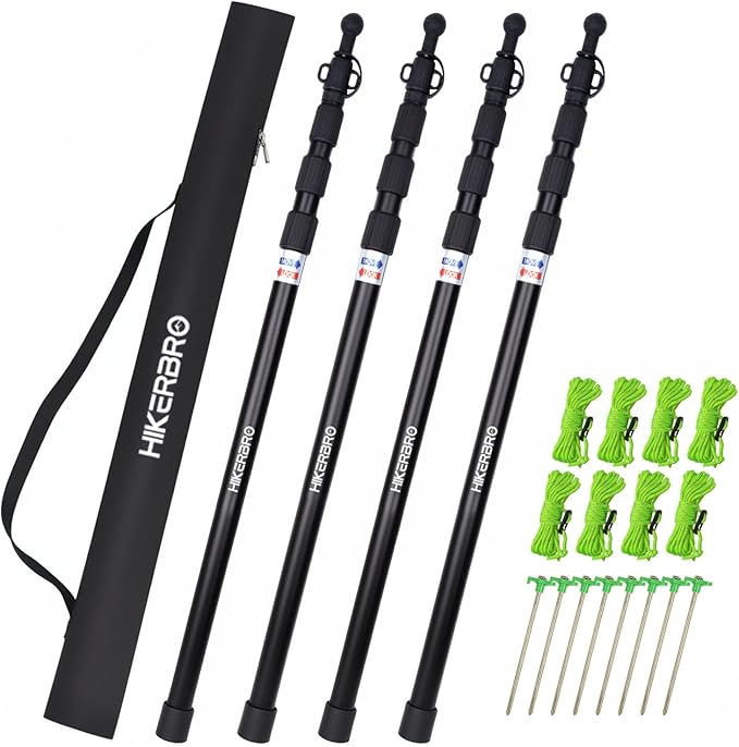 Telescoping Tarp Poles Heavy Duty 7.67ft Aluminum Tent Poles for Tarp with Rubber Cap Portable Set of 4 Adjustable Poles for Camping Awning Sun Shade Free Carry Pouch
