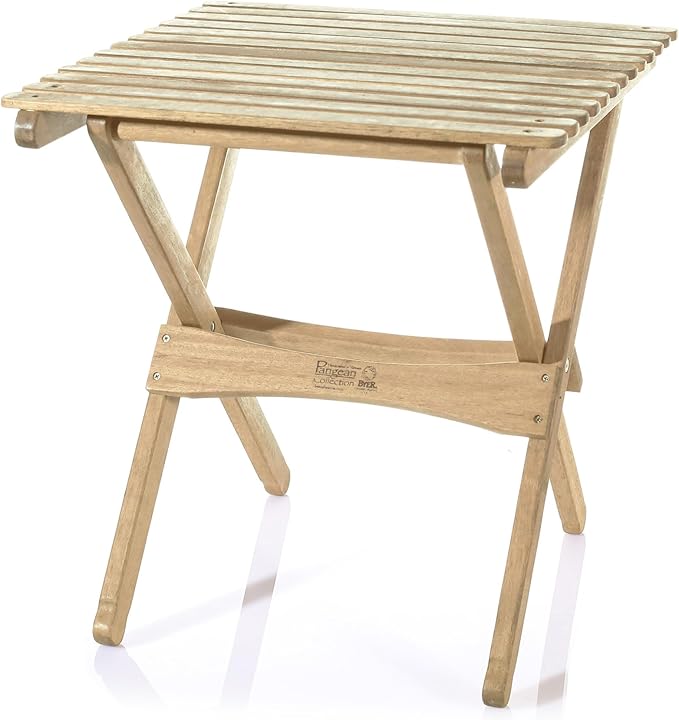 BYER OF MAINE Pangean Folding Wooden Side Table – 18 H x 16 W x 16 D – Folds Flat Ash Wood Table for Camping Patio Porch Balcony and Garden Use