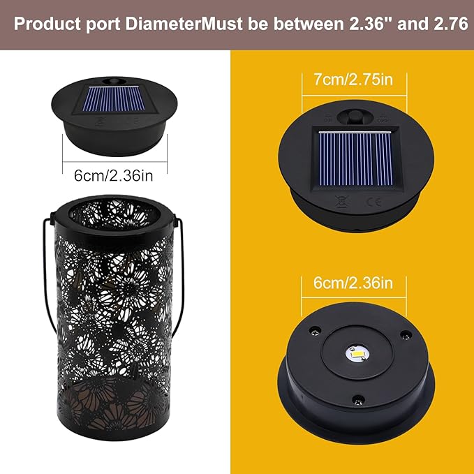 4 Pack Solar Light Replacement Top(Top Size 2.76inch Bottom Size 2.36 inch) Waterproof Solar Lanterns Replacement top for Outdoor DIY Hanging Lanterns(Warm White)