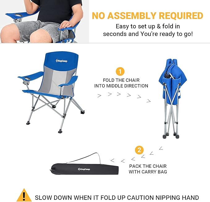 KingCamp Oversized XL Camping Chair Heavy Duty 500lbs Folding Couch for Adults Padded Large Comfortable Sofa Seat with Cooler Bag Cup Holder for Outdoor Sports Fishing Patio Lawn