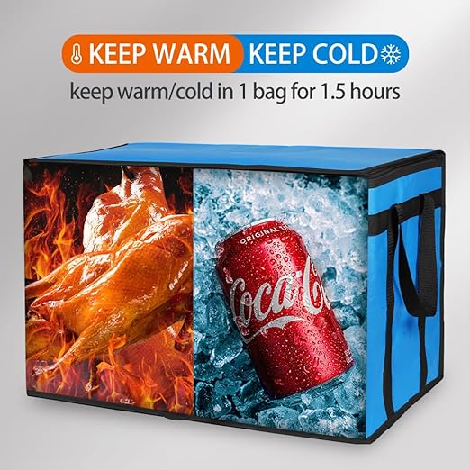 Bodaon 4-Pack Cooler Insulated Food Delivery Bag Rideshare Delivery Bag XXX-Large Thermal Bags for Catering/Hot Pizza Travel/Camping/Picnic/Grocery Reusable Warmer Frozen Blue-Black Edge