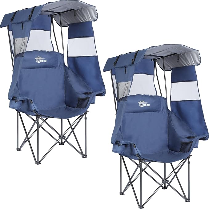 2 Pack Camping Chair with Canopy Oversized Beach Chair with Canopy Shade Folding Canopy Chair for Camping Beach Fishing Sports - High Back Padded Headrest Cup Holder Pocket - Support 400 LBS