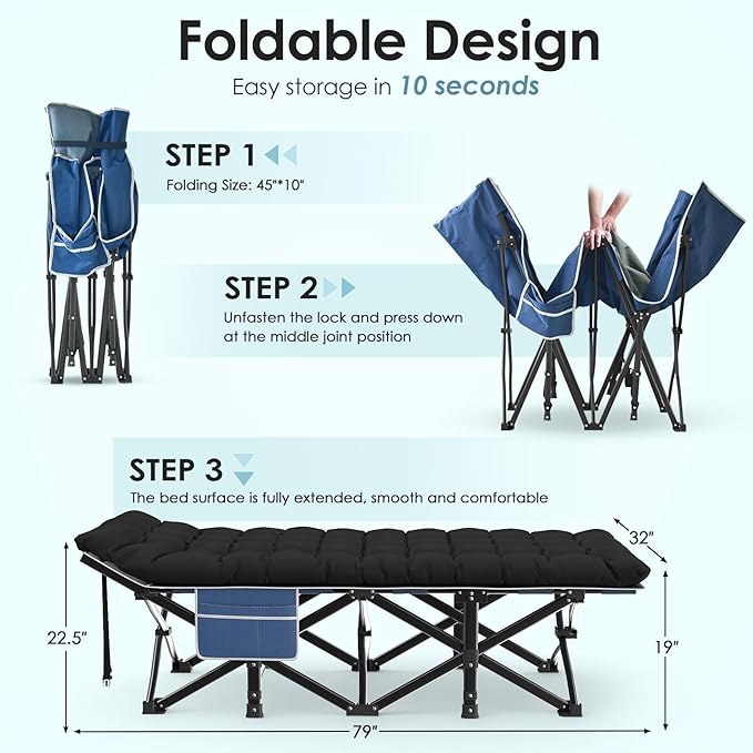 Suteck Camping Cot 32In XXL Folding Camping Cot Heavy Duty Sleeping Bed for Adults 1200D Double Layer Oxford Cots for Camping W/Pilllow Mattress Carry Bag for Home Office Nap Beach Travel 900LBS