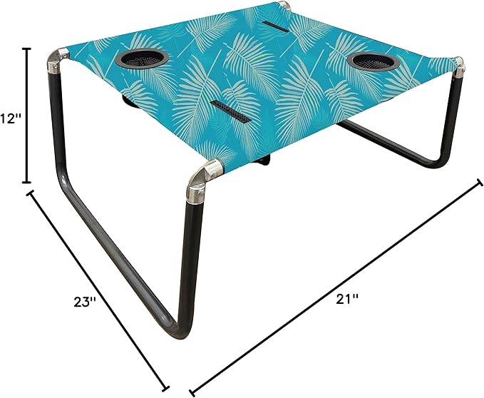 Neso Beach Table - Lightweight Portable and Foldable Table for Beach Camping and Outdoor Adventures - Stable Surface - with Cup Holder for Drinks and Phone Pockets - Aqua Fronds
