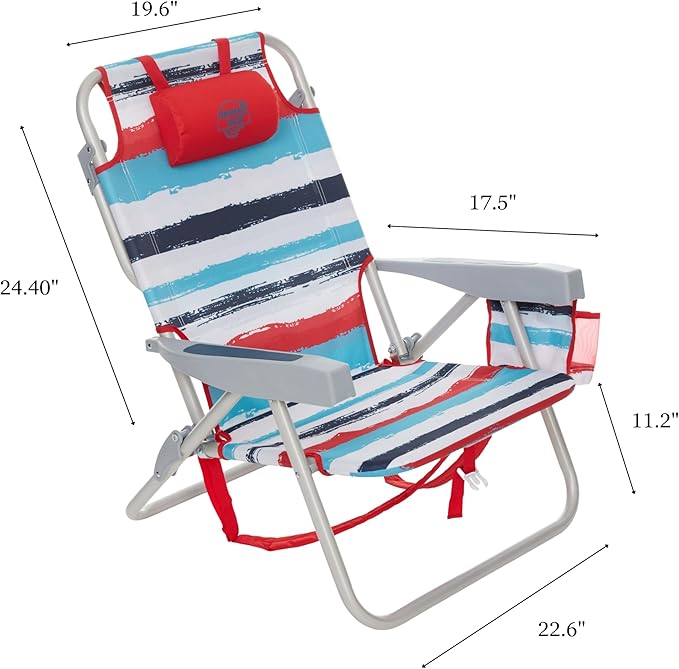 Banana Boat Folding Beach Chair Lightweight Backpack Chairs for Adults 5-Position with Lay Flat Outdoor Heavy Duty Beach Chair (Red Multi (2 Pack))