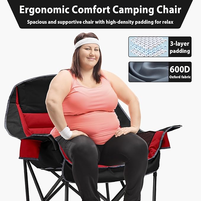 Oversized Camping Chair Portable Folding Camping Chairs with Side Pocket Cup Holder and Carry Bag Heavy Duty Outdoor Camping Chairs for Adults Fishing Sports Trip up to 400lbs Style 5