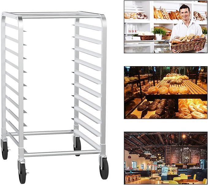 VINGLI 10-Tier Full/Half Sheet Pan Rack Aluminum Bakery Rack Speed Bakers Rack with Lockable Wheels for Home Commercial Kitchen Restaurant Cafeteria Dessert Shop 20 W x 26 D x 38 H