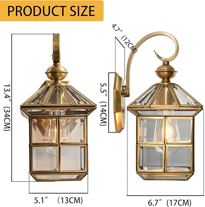Copper Porch Lights Oil Rubbed Brass Outdoor Wall Lights 13.4in Exterior Lantern Light Fixture Waterproof Outside Wall Mount Sconce Lamp for Patio Garage Entryway Balcony