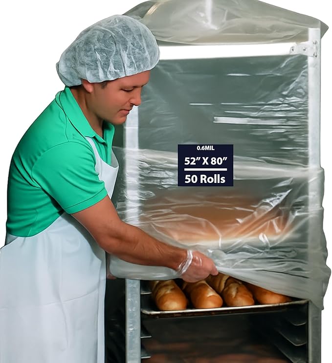HDPE Bun Pan Rack Cover 0.6Mil 52 X 80 &amp 50 Rolls | Durable Pack &amp Economical High Density Protective Covers for Bakery Racks | Sturdy Easy Storage &amp Improves Baking Quality