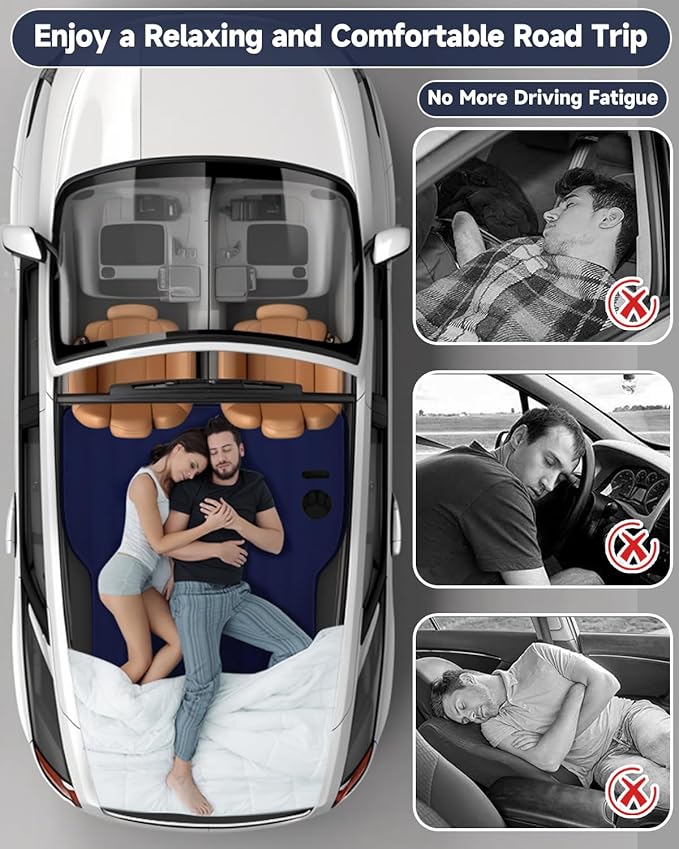 Umbrauto Air Mattress for Tesla Model Y Custom Inflatable Camping Bed for Back Trunk SUV Sleeping Pad w/Soft Flocking Surface Durable 210T Fabric Bottom Portable Pump for Travel Navy