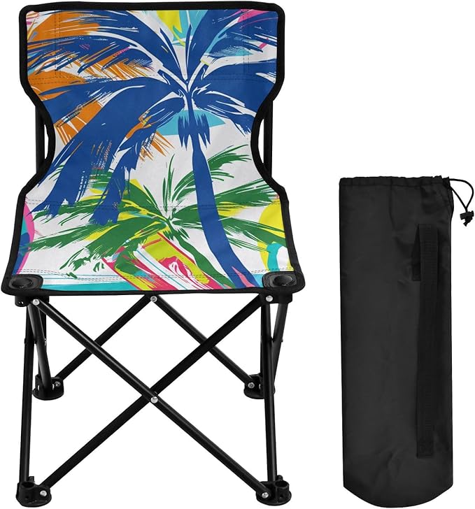 Colorful Palm Trees Portable Camping Chairs Folding Chair - Durable Oxford Fabric Lightweight Iron Frame Easy Fold Design - Ideal for Outdoor Activities Camping Fishing and Travel