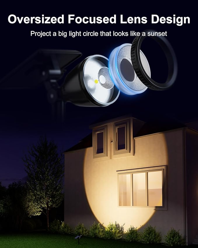 Solar Powered Spot Lights Outdoor Waterproof Super Bright LED Yard Spotlights for Tree Flag Lawn Sculpture Dusk to Dawn Landscape Uplighting for Outside House Wall Garden Backyard Walkway Driveway