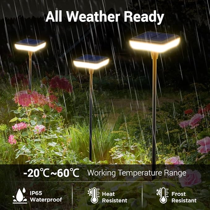 Solar Lights Outdoor Pathway 8 Pack IP65 Waterproof 31 Solar Garden Lights 2 Heights Adjustable Auto On/Off Lasting 12H for Walkway Patio Lawn Path Yard Plants Flower Beds Landscape Decor