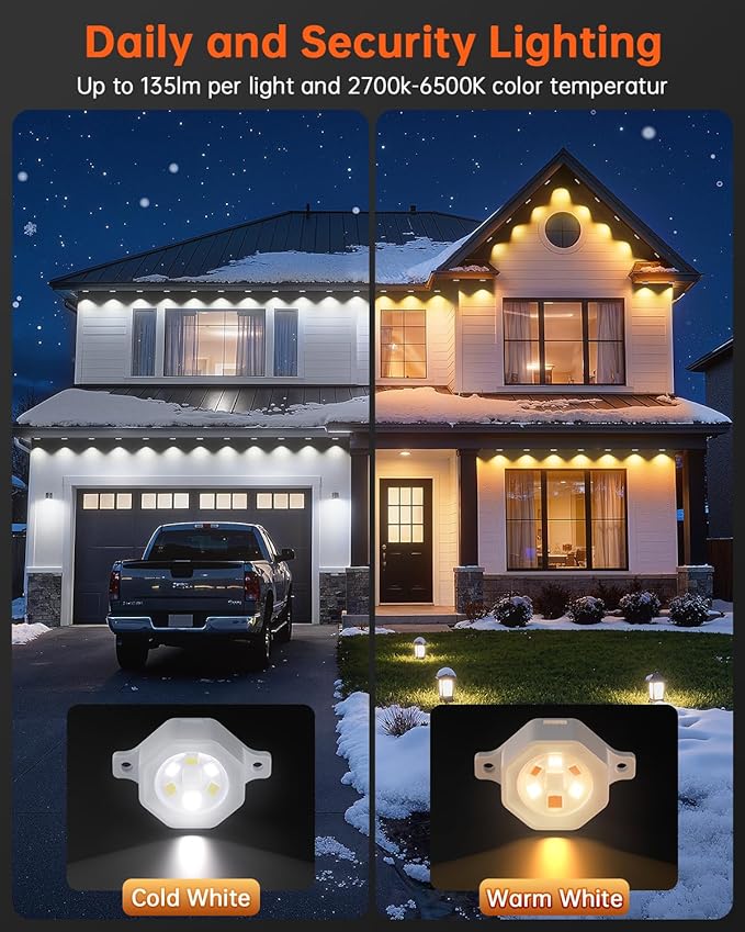 YAYZA! Permanent Outdoor Lights Pro100ft 72 LED Smart RGB+IC+Warm/Cool White Christmas Eave Lights 135lm Music Sync &amp DIY Scenes IP67 Waterproof for Outside Decor Works with AlexaGoogle Remo