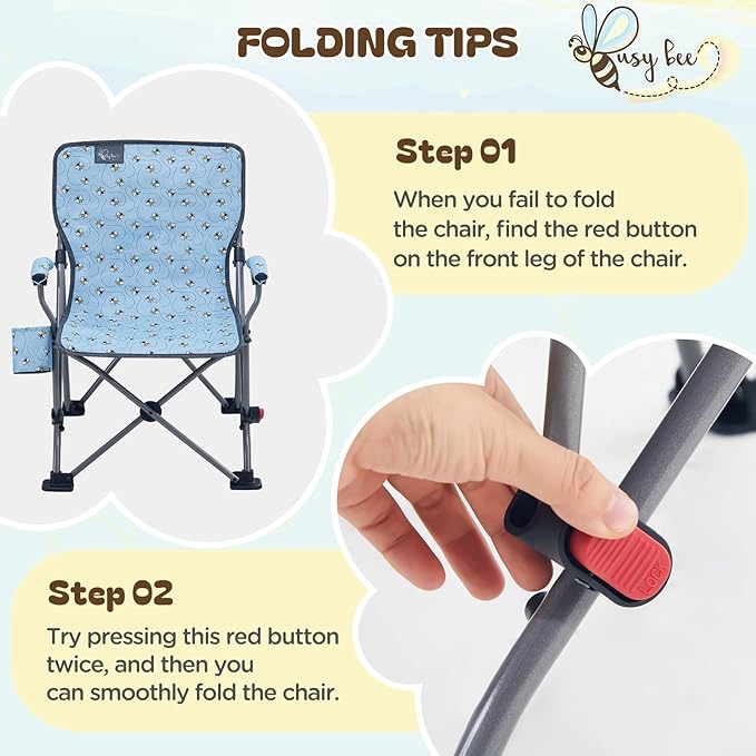 Busy Bee Oversized Kids Camping Chair with Cup Holder High Back Toddler Chair Kids Folding Chair Perfect for Beach &amp Outdoor Supports 150 Lbs.