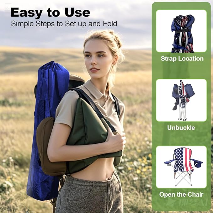 Folding Camping Chairs Durable 600D Oxford Portable Outdoor Chair with Cooler Pouch Cup Holder &amp Storage Pocket for Camping Beach Fishing