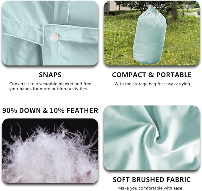 zzlamb Puffy Down Camping Blanket Water-Repellent Down Throw Travel Blanket Portable for Outdoor Light Warm Quilt for Couch Plane Car Theater Stadium Picnic RV Backpacking Hammock