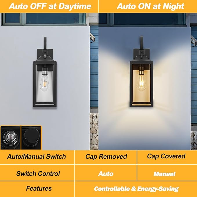 Black Dusk to Dawn Outdoor Wall Lantern 19 Large Dusk to Dawn Outdoor Lighting Outside Modern Wall Sconce Exterior Lighting Fixtures Porch Light Outdoor Waterproof for House Doorway Garage