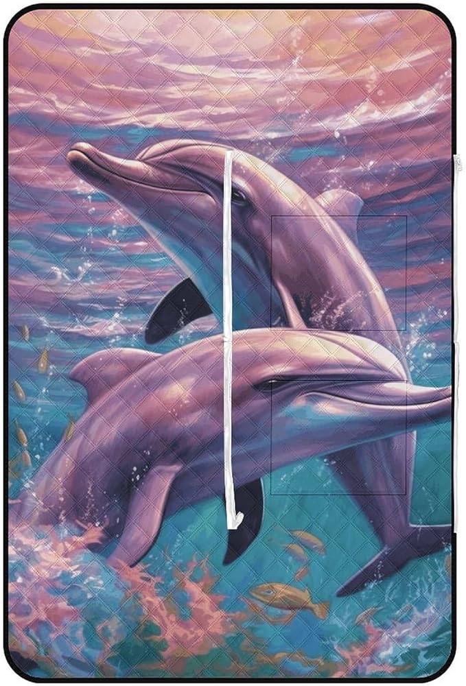 Zipper Dolphins Art Style Picnic Mat Suitable for Travel Camping Park Or Home Use