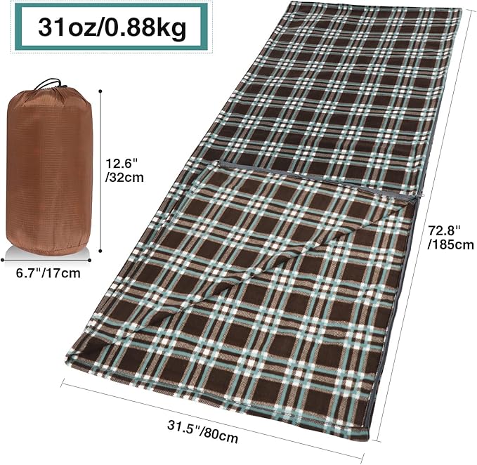 REDCAMP Fleece Sleeping Bag Liner Thicker for Adult Warm or Cold Weather 73 Long Full Sized Zipper Camping Blanket for Outdoor Indoor Used with Sack Brown