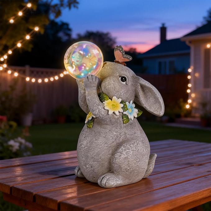 Solar Rabbit Statue Garden Decor Gift Bunny Outdoor Decorations with Waterproof LED Light for Yard Patio Lawn &amp Garden Ideal Gift for Birthday Easter and Housewarming Décor