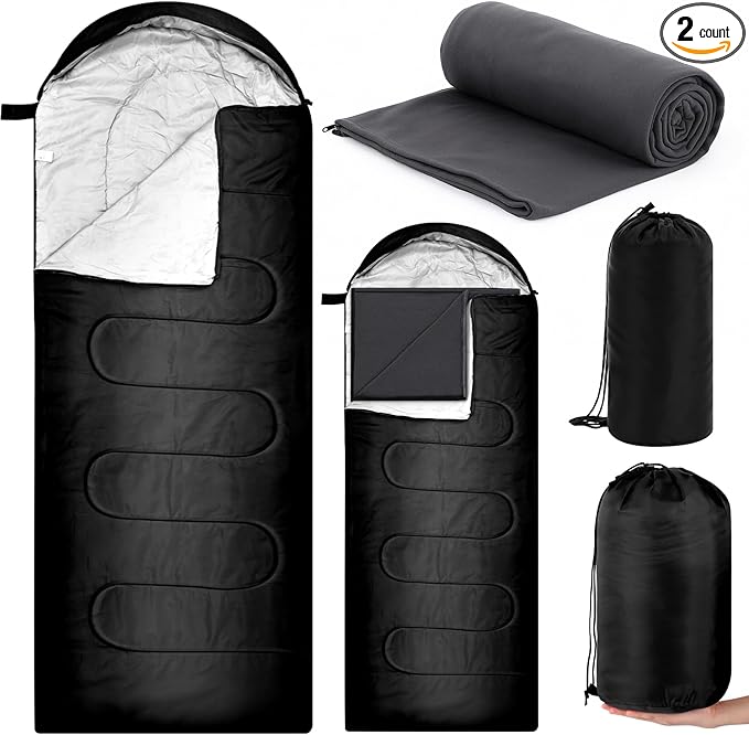 Tranqun Sleeping Bags for Adults with Fleece Cotton Liner Warm Portable Waterproof Lightweight with Compression Sack for Spring Camping Hiking Travel