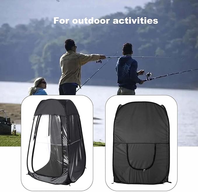 Portable Pop Up Sports Tent Clear Tents with Carry Bag for Outside Fishing Camping &amp Sideline Use Instant Setup Shelter Compact Foldable Design (Black 2)