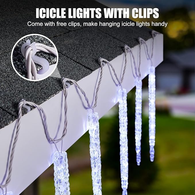 Minetom Christmas Icicle Lights - 2 Pack Total 200 LED 40 Tubes Twinkling Crystal Icicle String Connectable Waterproof Hanging Christmas Lights Plug in for Winter Eave Holiday Outdoor Decoration