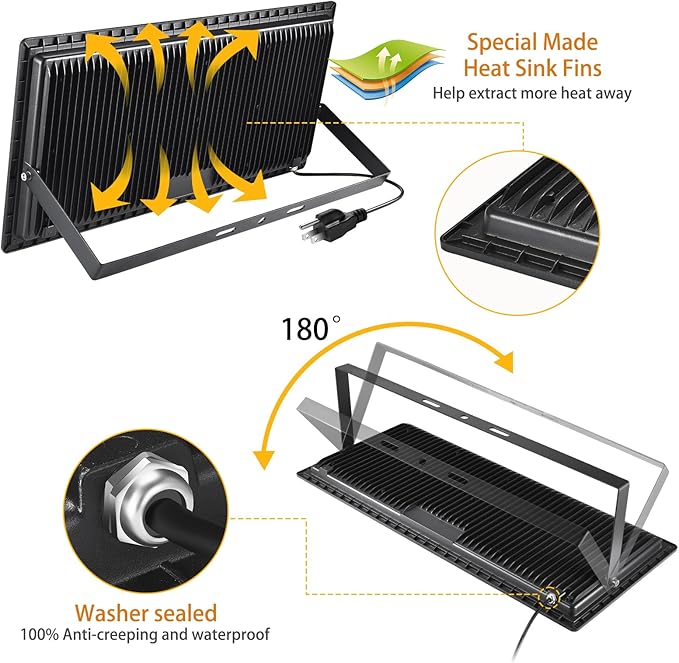 2 Pack 800W LED Flood Light Outdoor3750W Equivalent Super Bright FloodLight with Plug88500LM 5000K Daylight White IP66 Waterproof Commercial Lighting for Sports FieldsCountsArenaStadium