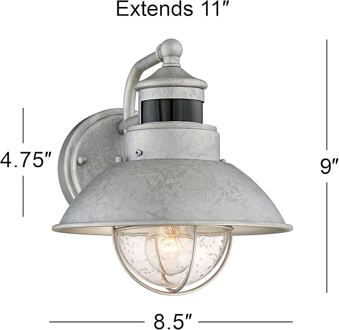 John Timberland Oberlin Rustic Industrial Farmhouse Outdoor Barn Light Fixture Galvanized Dusk to Dawn Motion Sensor 9 Clear Seedy Glass for Exterior Deck House Porch Yard Patio Outside Garage